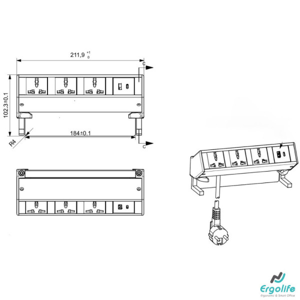 Ổ cắm điện trên mặt bàn OEXH302JC