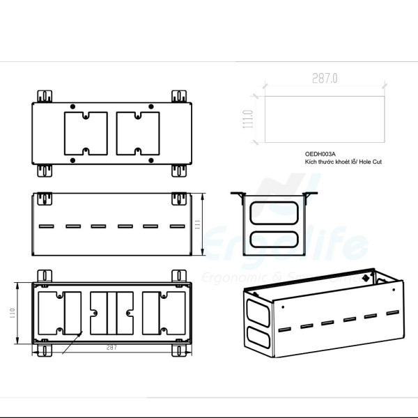 Hộp chứa Ổ Cắm Điện Âm Bàn OEDH003A