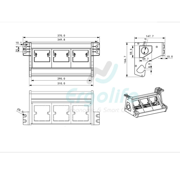 Hộp chứa Ổ Cắm Điện Âm Bàn OEDH050
