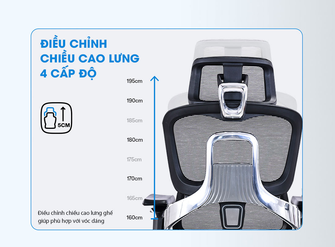Điều chỉnh chiều cao lưng ghế Điều chỉnh chiều cao lưng ghế