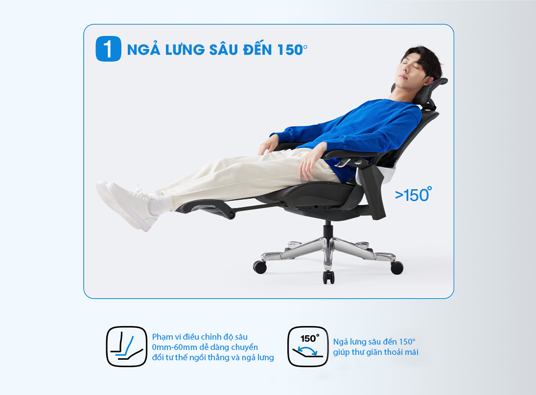Ngả lưng sâu 150 độ ghế công thái học Ngả lưng sâu 150 độ ghế công thái học