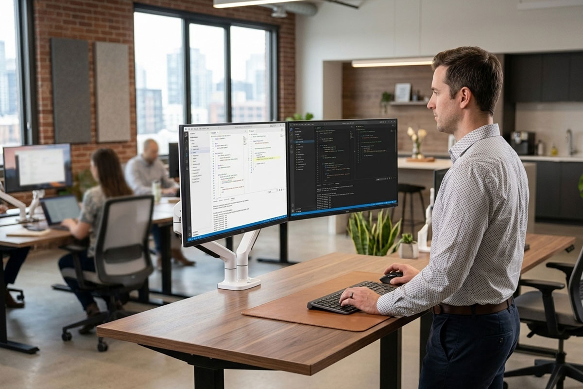Tư thế làm việc đúng với arm màn hình