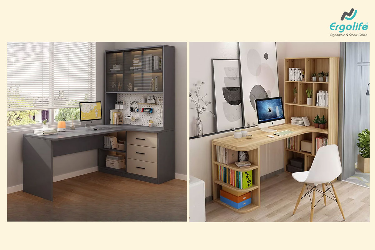 Bàn làm việc tích hợp tủ và kệ