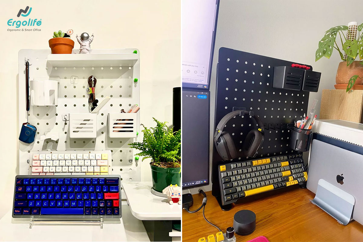 Bảng treo đồ pegboard setup không gian làm việc